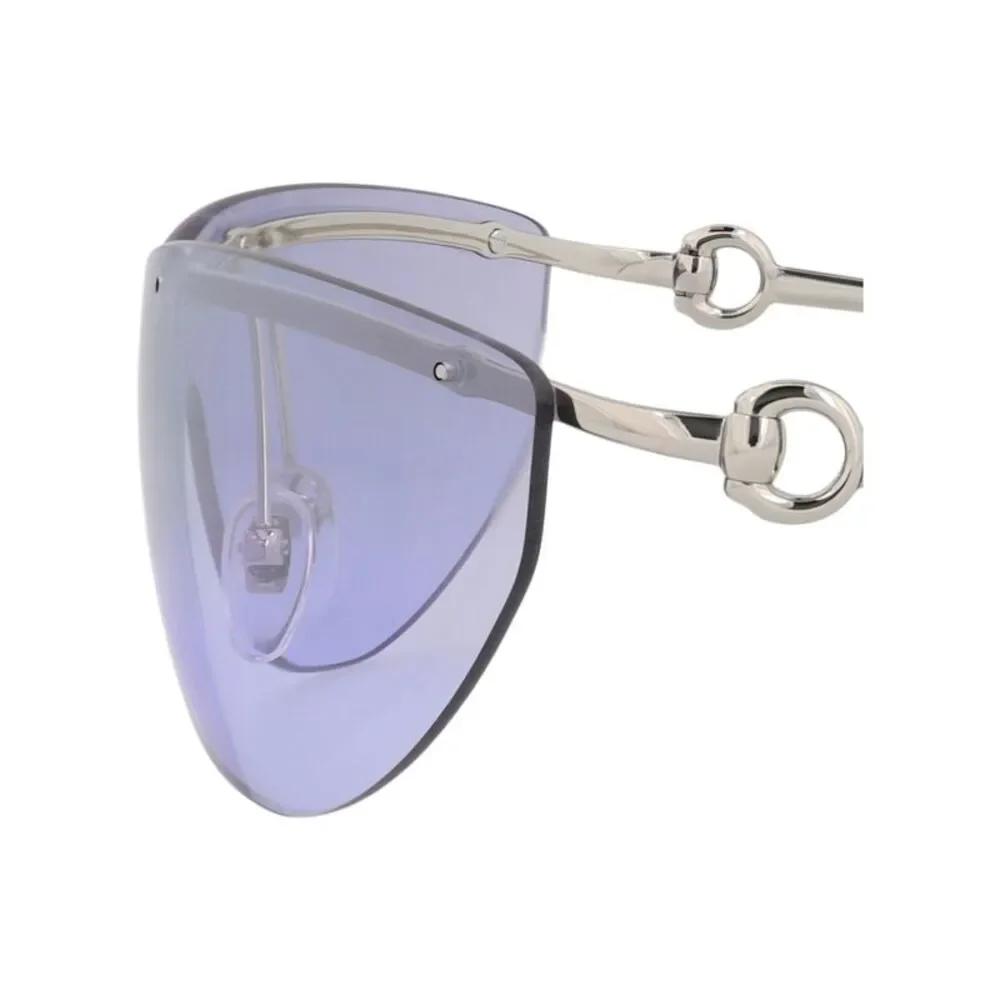 Gucci Shield-Frame Metal Sunglasses Silver Womens